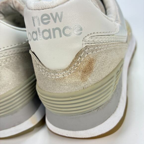 New Balance 574 Off White Beige Suede Athletic Running Shoes Women's Size 6 - Picture 7 of 12